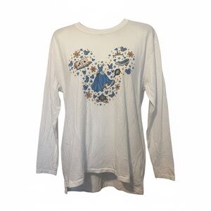 White Long Sleeve Shirt with Blue Disney Princess Heart Design